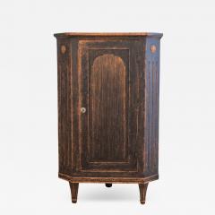 Swedish Gustavian Style Black Corner Cabinet with Celadon Interior Circa 1840 - 4440921