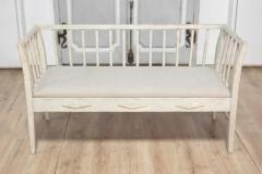 Swedish Gustavian Style Gray Painted Sofa Bench with Raised Diamond Motifs - 3780489