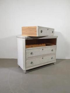 Swedish Gustavian Style Gray Painted Three Drawer Chest with Carved Panels - 3599300