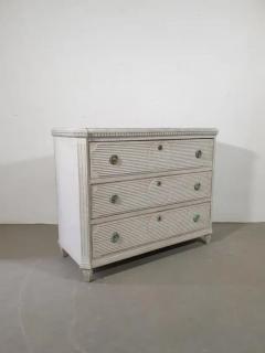 Swedish Gustavian Style Gray Painted Three Drawer Chest with Carved Panels - 3599303