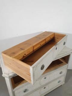 Swedish Gustavian Style Gray Painted Three Drawer Chest with Carved Panels - 3599304