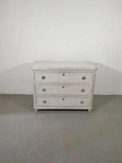 Swedish Gustavian Style Gray Painted Three Drawer Chest with Carved Panels - 3599360
