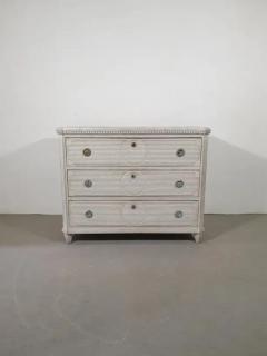 Swedish Gustavian Style Gray Painted Three Drawer Chest with Carved Panels - 3599363