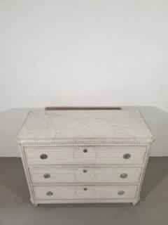 Swedish Gustavian Style Gray Painted Three Drawer Chest with Carved Panels - 3599367