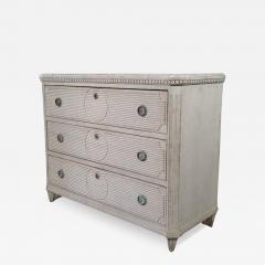 Swedish Gustavian Style Gray Painted Three Drawer Chest with Carved Panels - 3603474