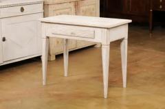 Swedish Gustavian Style Painted Side Table with Reeded Drawer and Tapered Legs - 3509457