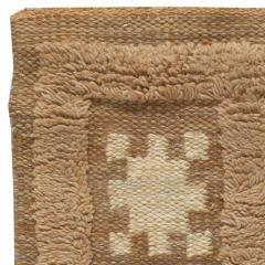 Swedish Handmade Wool Pile Rug in Dark Beige Blue and Yellow - 2441808