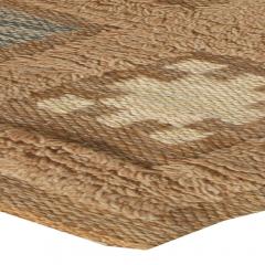 Swedish Handmade Wool Pile Rug in Dark Beige Blue and Yellow - 2441809