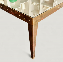 Swedish Large Square Riveted Metal Gilded Coffee Table circa 1970 - 4613003