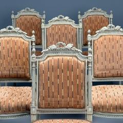 Swedish Louis XVI Style Ten Dining Chairs Grey Carved Wood Fabric 20th C  - 3881622