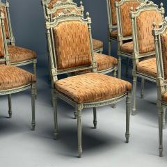 Swedish Louis XVI Style Ten Dining Chairs Grey Carved Wood Fabric 20th C  - 3881623