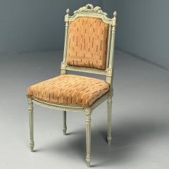 Swedish Louis XVI Style Ten Dining Chairs Grey Carved Wood Fabric 20th C  - 3881625