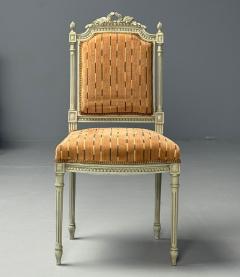 Swedish Louis XVI Style Ten Dining Chairs Grey Carved Wood Fabric 20th C  - 3881626