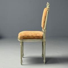 Swedish Louis XVI Style Ten Dining Chairs Grey Carved Wood Fabric 20th C  - 3881629