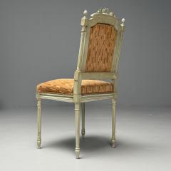 Swedish Louis XVI Style Ten Dining Chairs Grey Carved Wood Fabric 20th C  - 3881630