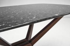 Swedish Mahogany Table with Oblique Legs and Stone Top Sweden ca 1960s - 2995621