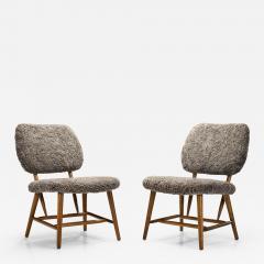 Swedish Mid Century Easy Chairs with Sheepskin Sweden 1950s - 2417196