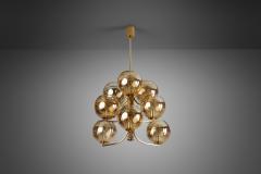 Swedish Mid Century Modern Brass 9 armed Chandelier Sweden ca 1960s - 3001503
