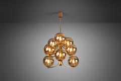 Swedish Mid Century Modern Brass 9 armed Chandelier Sweden ca 1960s - 3001504