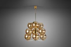 Swedish Mid Century Modern Brass 9 armed Chandelier Sweden ca 1960s - 3001506
