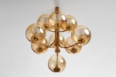 Swedish Mid Century Modern Brass 9 armed Chandelier Sweden ca 1960s - 3001512
