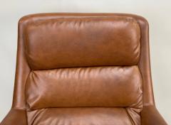 Swedish Mid Century Modern Brown Faux Leather Lounge Chair Ottoman - 3481267