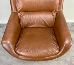 Swedish Mid Century Modern Brown Faux Leather Lounge Chair Ottoman - 3481268