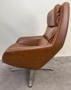 Swedish Mid Century Modern Brown Faux Leather Lounge Chair Ottoman - 3481270