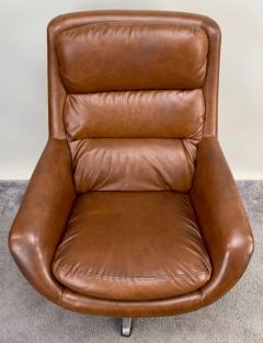 Swedish Mid Century Modern Brown Faux Leather Lounge Chair Ottoman - 3481271