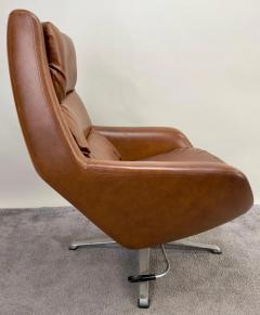 Swedish Mid Century Modern Brown Faux Leather Lounge Chair Ottoman - 3481275