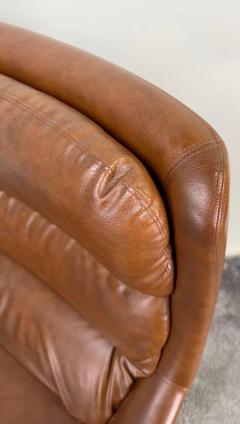Swedish Mid Century Modern Brown Faux Leather Lounge Chair Ottoman - 3481276