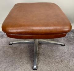 Swedish Mid Century Modern Brown Faux Leather Lounge Chair Ottoman - 3481277