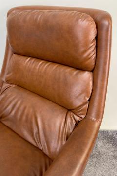 Swedish Mid Century Modern Brown Faux Leather Lounge Chair Ottoman - 3481278