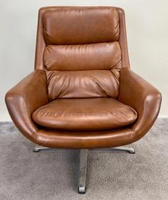Swedish Mid Century Modern Brown Faux Leather Lounge Chair Ottoman - 3481280