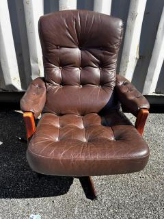 Swedish Mid Century Modern Leather Tufted Swivel Adjustable Armchair - 4513087