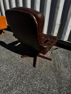 Swedish Mid Century Modern Leather Tufted Swivel Adjustable Armchair - 4513121
