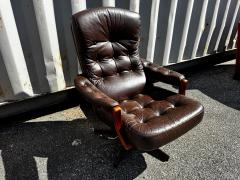 Swedish Mid Century Modern Leather Tufted Swivel Adjustable Armchair - 4516500