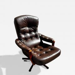 Swedish Mid Century Modern Leather Tufted Swivel Adjustable Armchair - 4521909