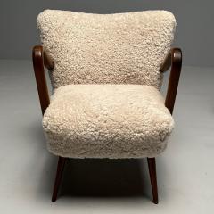 Swedish Mid Century Modern Shearling Lounge Chair Sheepskin Beech 1950s - 3600636