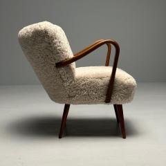 Swedish Mid Century Modern Shearling Lounge Chair Sheepskin Beech 1950s - 3600637