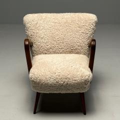 Swedish Mid Century Modern Shearling Lounge Chair Sheepskin Beech 1950s - 3600638