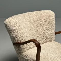 Swedish Mid Century Modern Shearling Lounge Chair Sheepskin Beech 1950s - 3600639