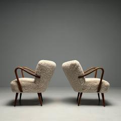Swedish Mid Century Modern Shearling Lounge Chair Sheepskin Beech 1950s - 3600640