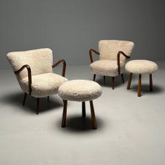 Swedish Mid Century Modern Shearling Lounge Chair Sheepskin Beech 1950s - 3600642