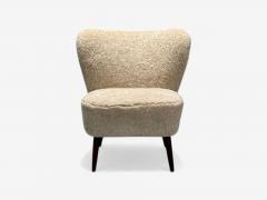 Swedish Mid Century Modern Shearling Slipper Chair Beige Sheepskin Beech - 3989154