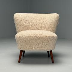Swedish Mid Century Modern Shearling Slipper Chairs Beige Sheepskin Beech - 3849379