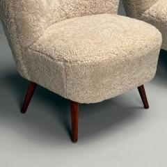 Swedish Mid Century Modern Shearling Slipper Chairs Beige Sheepskin Beech - 3849380