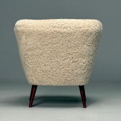 Swedish Mid Century Modern Shearling Slipper Chairs Beige Sheepskin Beech - 3849383