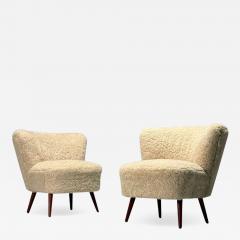 Swedish Mid Century Modern Shearling Slipper Chairs Beige Sheepskin Beech - 3854999