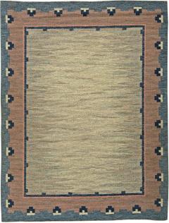 Swedish Midcentury Light Gray Blue and Pink Handwoven Wool Rug by ABJ  - 2439952
